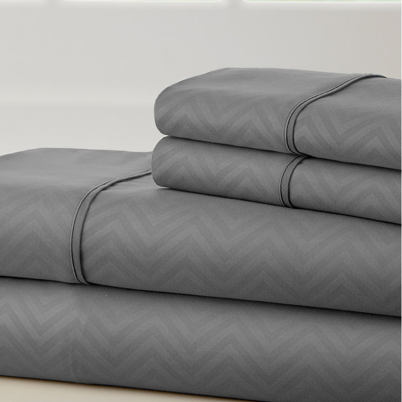 Becky Cameron Microfiber Chevron Sheet Set, Gray, Twin Sheet Set with 2 Pillowcases