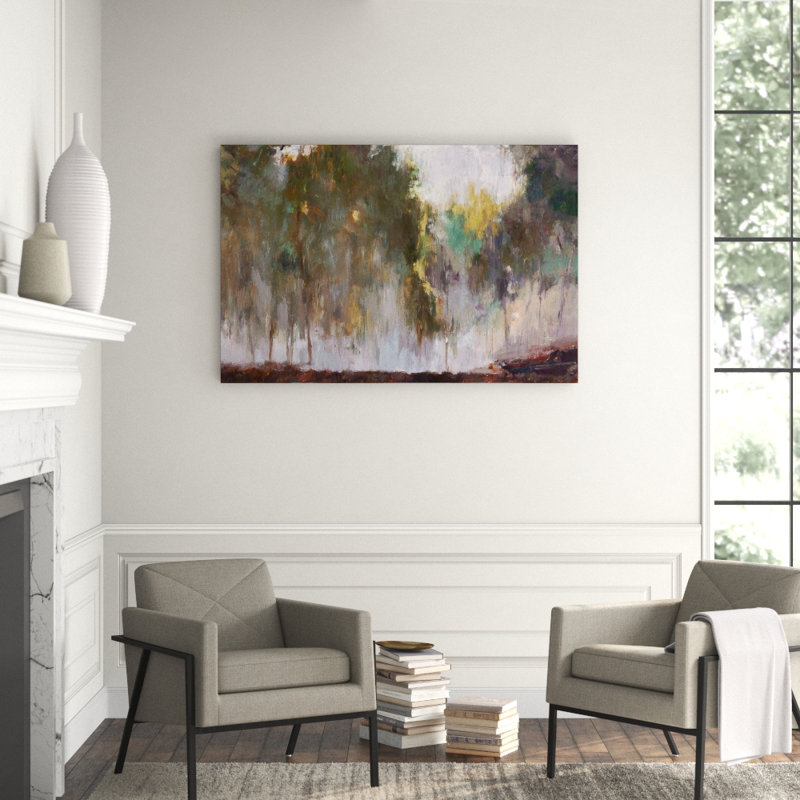 Mist In The Forest Nala Print by John Beard, Black Framed Canvas, 36" H x 48" W x 1.75" D
