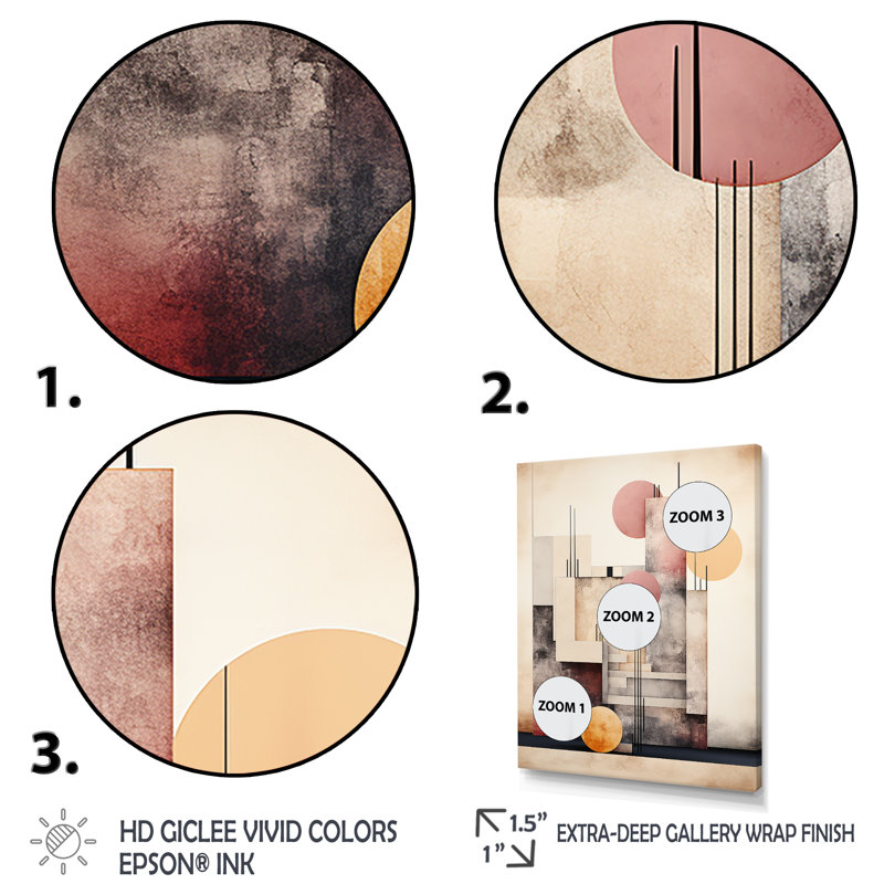 Circulaire boho chic géométrique en rose rétro I - impressions d'art géométriques modernes, H 44 po x l 34 po