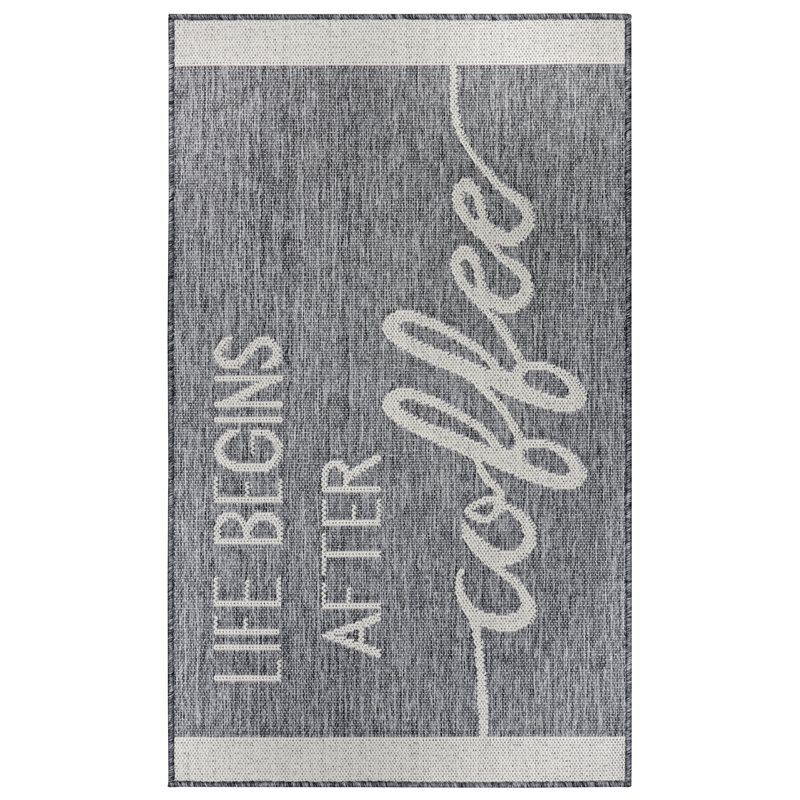 Life Begins After Coffee Grey/Brown/Blue Rug, Rectangle 92 x 150 cm