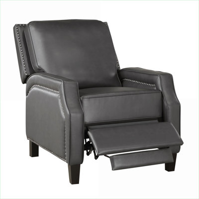 FlowLuxe 1-Seat Transitional Push Back Reclining Arm Chair, Neutral Gray Faux Leather for Modern Living Rooms