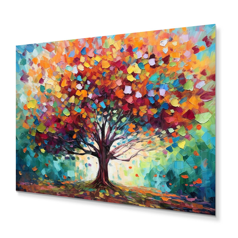 Corail à la ferme I - Reproduction d'arbres de paysage sur métal, H 12 po x l 20 po x P 1 po