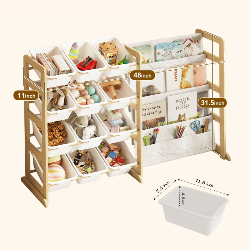 80 cm H x 121.92 cm W Solid Wood Toy Storage Bookcase