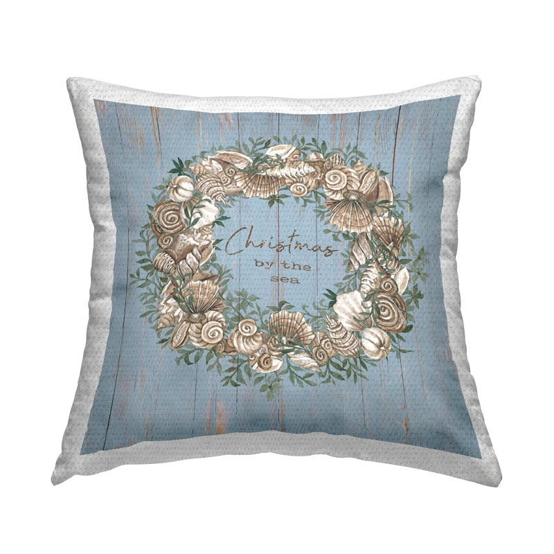 Coussin extérieur Christmas By The Sea Wreath par Cindy Jacobs