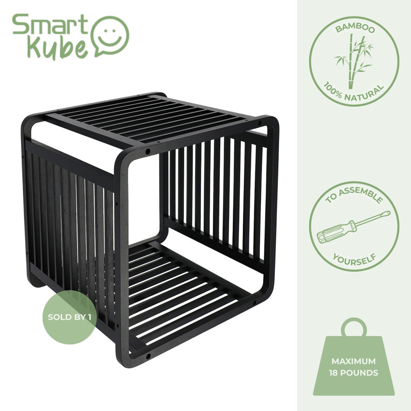 Smart Kube Bamboo Cube Storage, 13" Stackable Shelf Organizer, Black