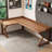 Nut-brown L-Shaped Solid Wood writing desk-118614620