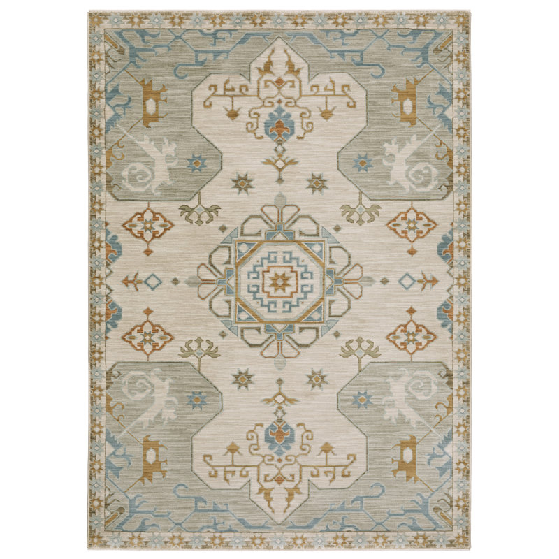 Graicyn Bohemian Old World Inspired Beige/ Grey Area Rug, Rectangle 6'7" x 9'9"