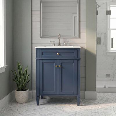 Meuble-lavabo rectangulaire 24 po avec lavabo en céramique à 2 portes et poignées en fer