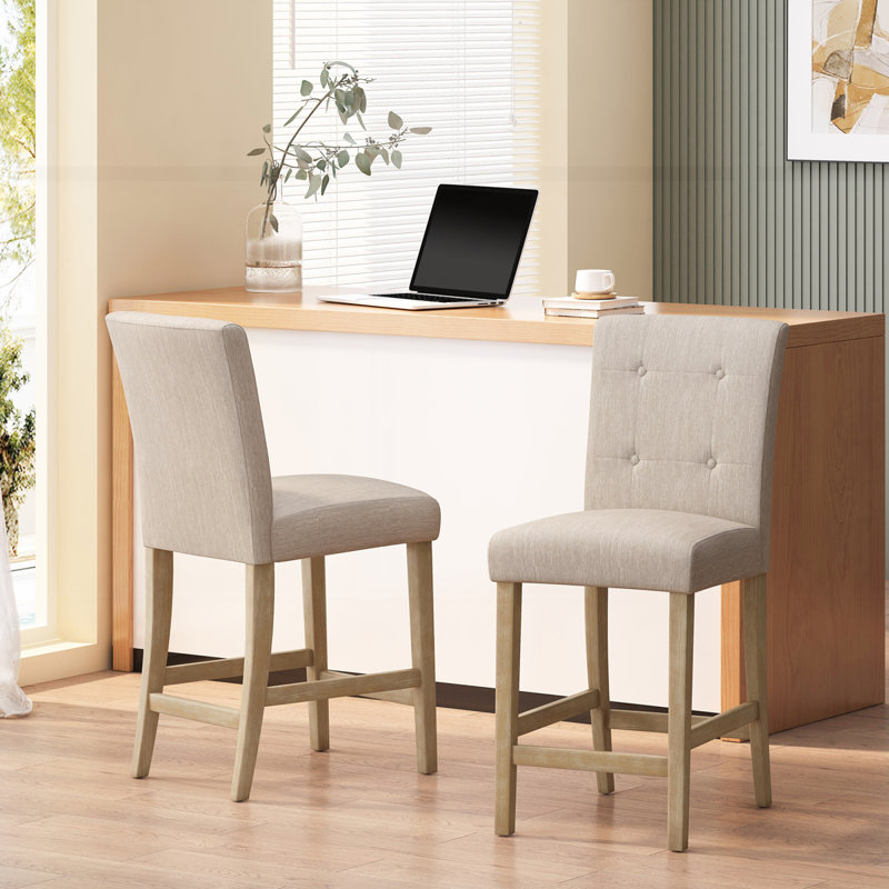 Tabouret de comptoir contemporain capitonné en tissu, Beige, Brun