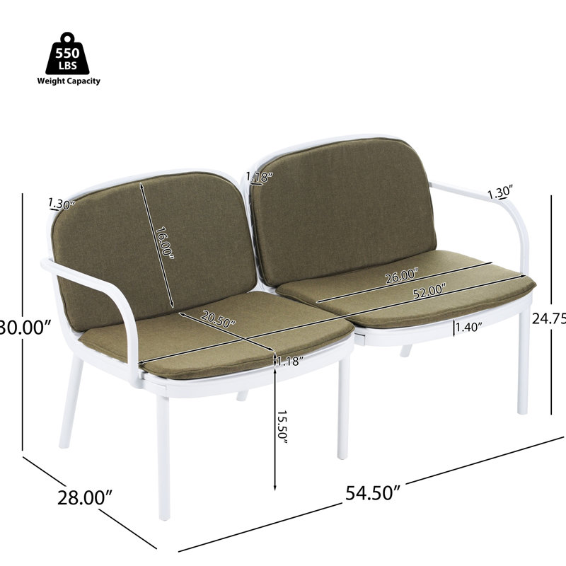 Ensemble de conversation 3 pièces pour l'extérieur - Structure en polypropylène blanc, coussins, 2 fauteuils club et 1, patio assorti, rouille, décoloré avec coussins de style contemporain, léger, respirant
