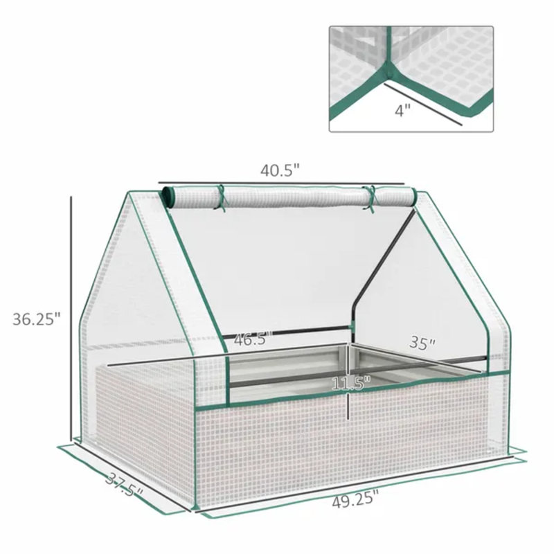 Lit de jardin surélevé en métal galvanisé blanc et brun avec mini-serre 2 en 1