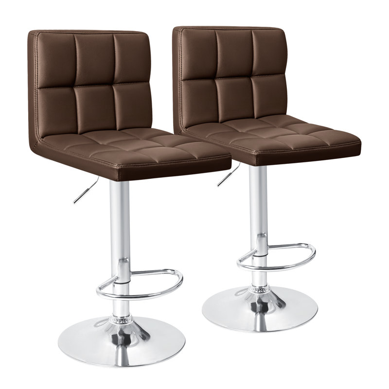 Swivel Upholstered Adjustable Height Counter Stool with Metal Frame, Brown