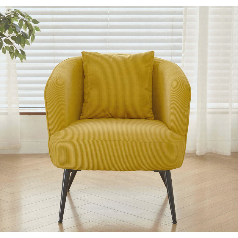 Fauteuil d'appoint en velours avec coussin, Jaune