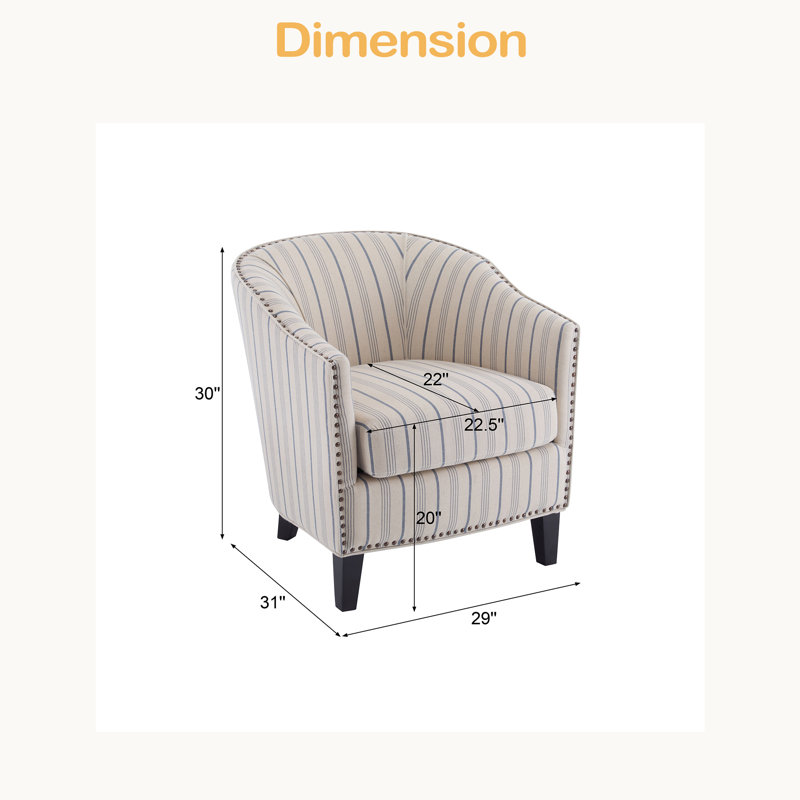 Fauteuil demi-tonneau rembourré à rayures