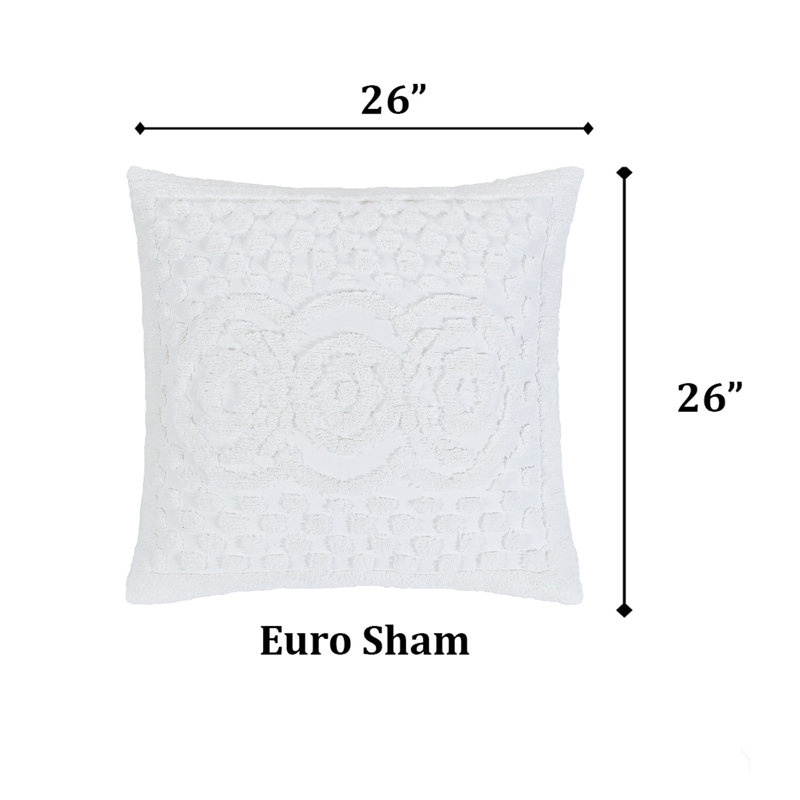 Taie décorative 100% coton Heirloom touffetée en chenille européenne, conception en médaillon, housse de coussin décorative douce et respirante, certifié OEKO-TEX, lavable à la machine, toutes saisons, 26 po x 26 po, blanc