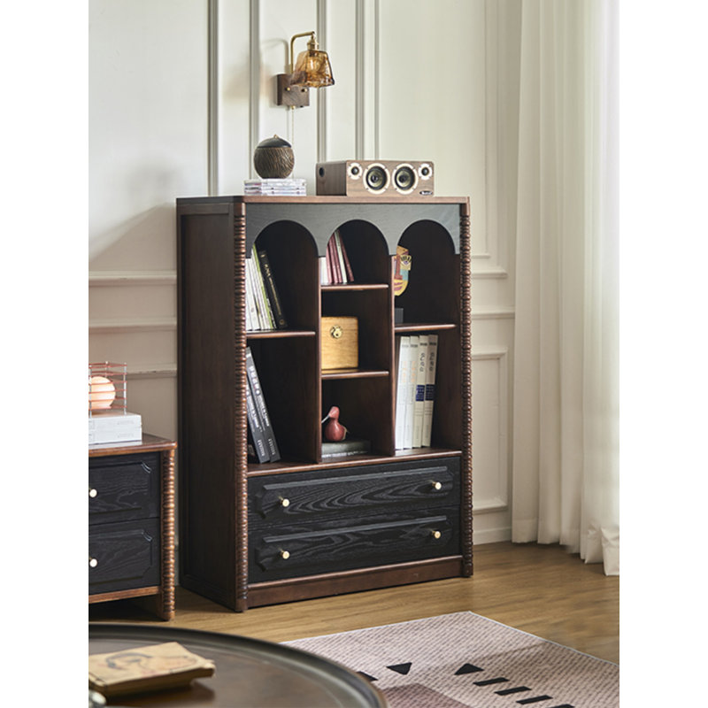 French-Style Vintage Solid White Ash Wood Double-Door Storage Bookcase