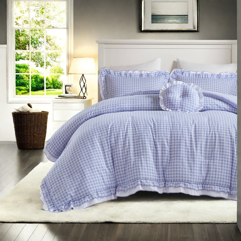 Ensemble de literie bleu romantique, édredon en microfibre douce pour chambre à coucher confortable