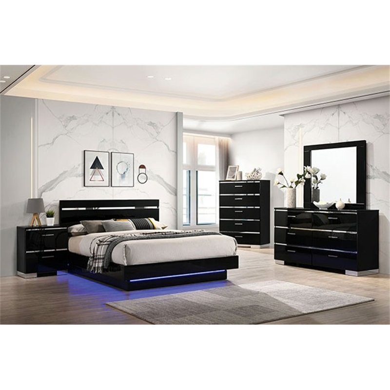 Torren Platform Bed, Queen, Black/Chrome