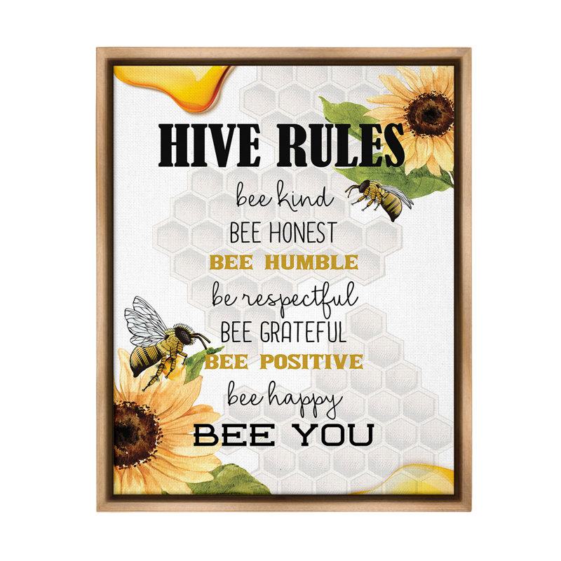"Bee Hive Rules" par Kim Allen sur toile, Cadre flottant orme Montalcino, H 21 po x l 17 po