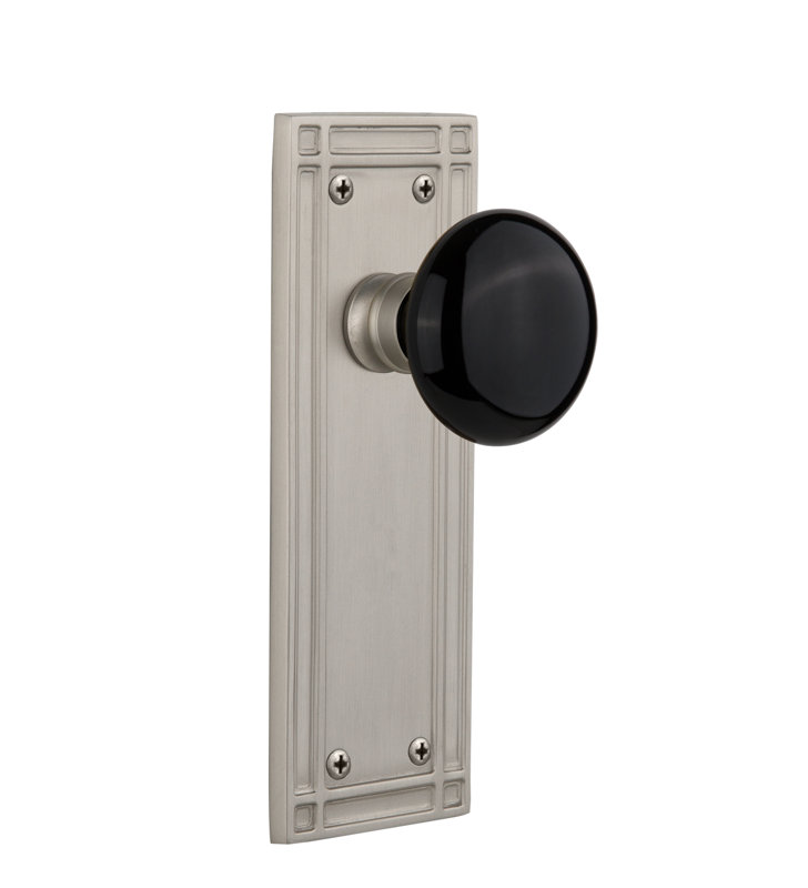 Mission Plate with Black Porcelain Door Knob, Satin Nickel