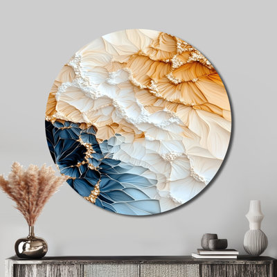 Lumineux prisme abstrait Biotenic - abstrait floral grand rond, art mural en métal orange
