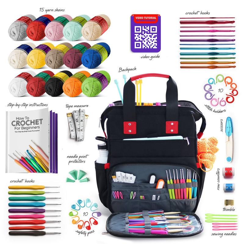Hearth and Harbor Crochet Kit - Includes Backpack, Cotton Crochet Yarn, Hooks, Tutorials and More