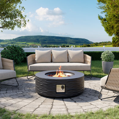 35" Round Concrete Propane Fire Pit Table