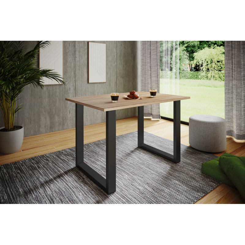 Alexious Metal Base Dining Table, Natural brown, 76cm H x 110cm W x 80cm D, Black