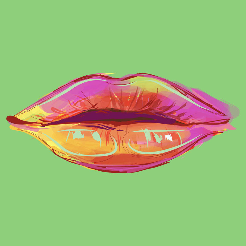 «Lip Service» par Yaffa G - impression sur toile, Vert / Rouge / Orange, Toile tendue, H 30 po x l 30 po x P 2 po