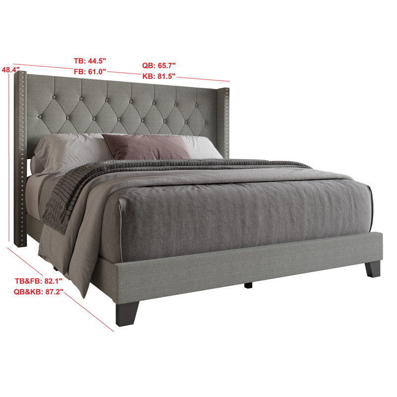 Ameire Upholstered Wingback Bed, Gray, Full