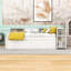 Lit de jour en L avec lit gigogne coulissant simple, bureau intégré et tablettes de rangement-446250351-446250336