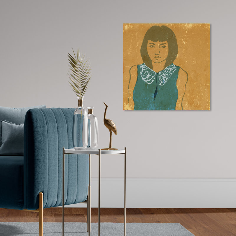 Lady in Teal - Peinture sur toile, H 20 po x l 20 po, Toile tendue