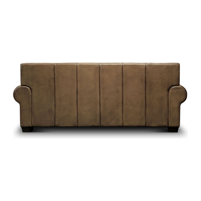 Valencia 92'' Brown Leather Sofa with Rolled Arms and Nailhead Trim