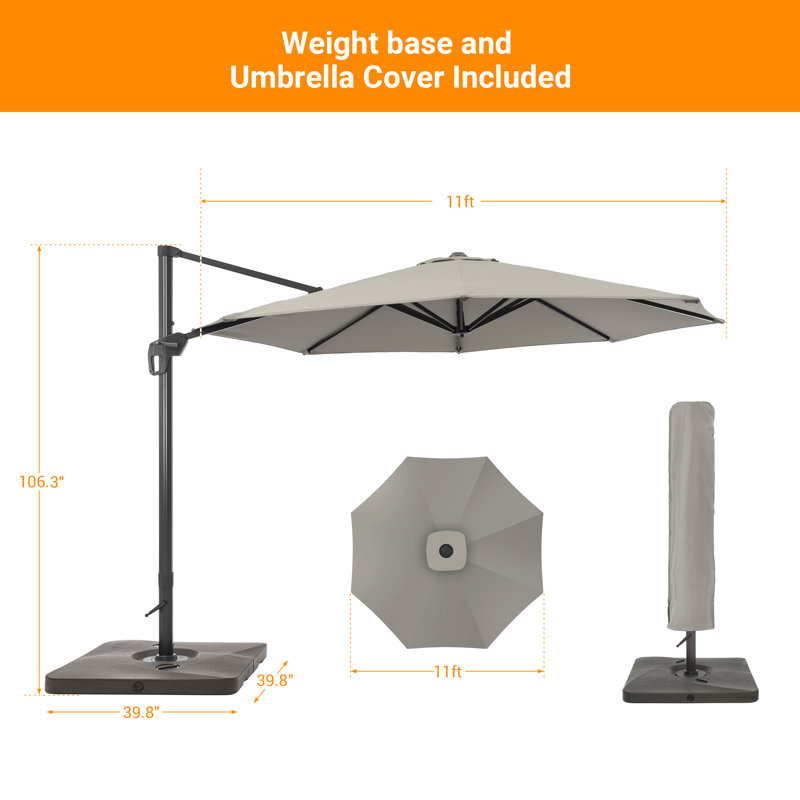 Parasol en porte-à-faux 132 po Derontae, gris