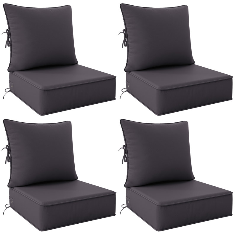 Outdoor 6.5" Thick Deep Seating Cushion Set Water-Resistant & Fade-Resistant Patio Chair Cushions, Gray