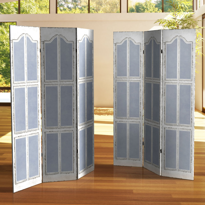 6 Ft. Tall Double Sided Stone Doorway Canvas Room Divider, Blue White