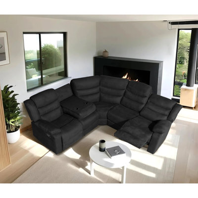 93" Reclining Sectional Sofa – 5-Seat Microfiber Manual Recliner With Cup Holders by Lark Manor