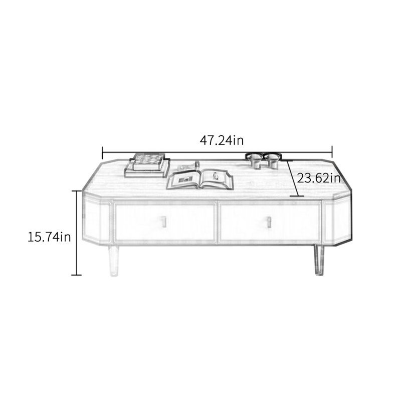 Solid wood tea table with minimalist design, 15.74" H x 47.24" L x 23.62" W