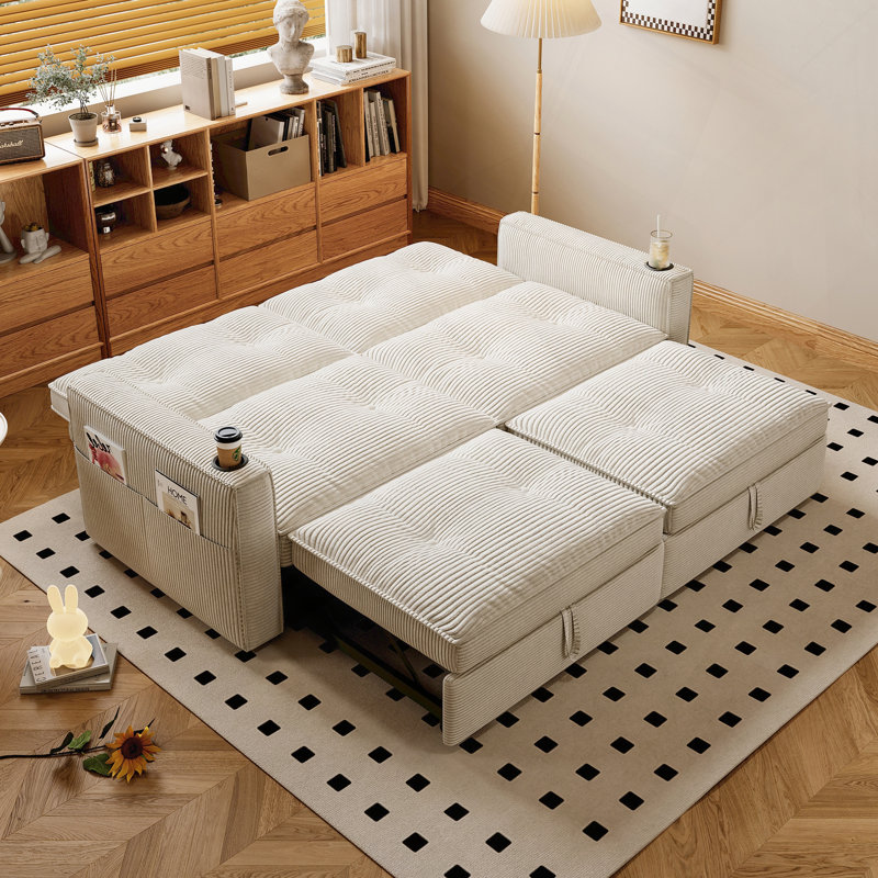 Convertible Comfort Corduroy Sofa Bed - Modern Style For Small Spaces And Living Areas, Beige