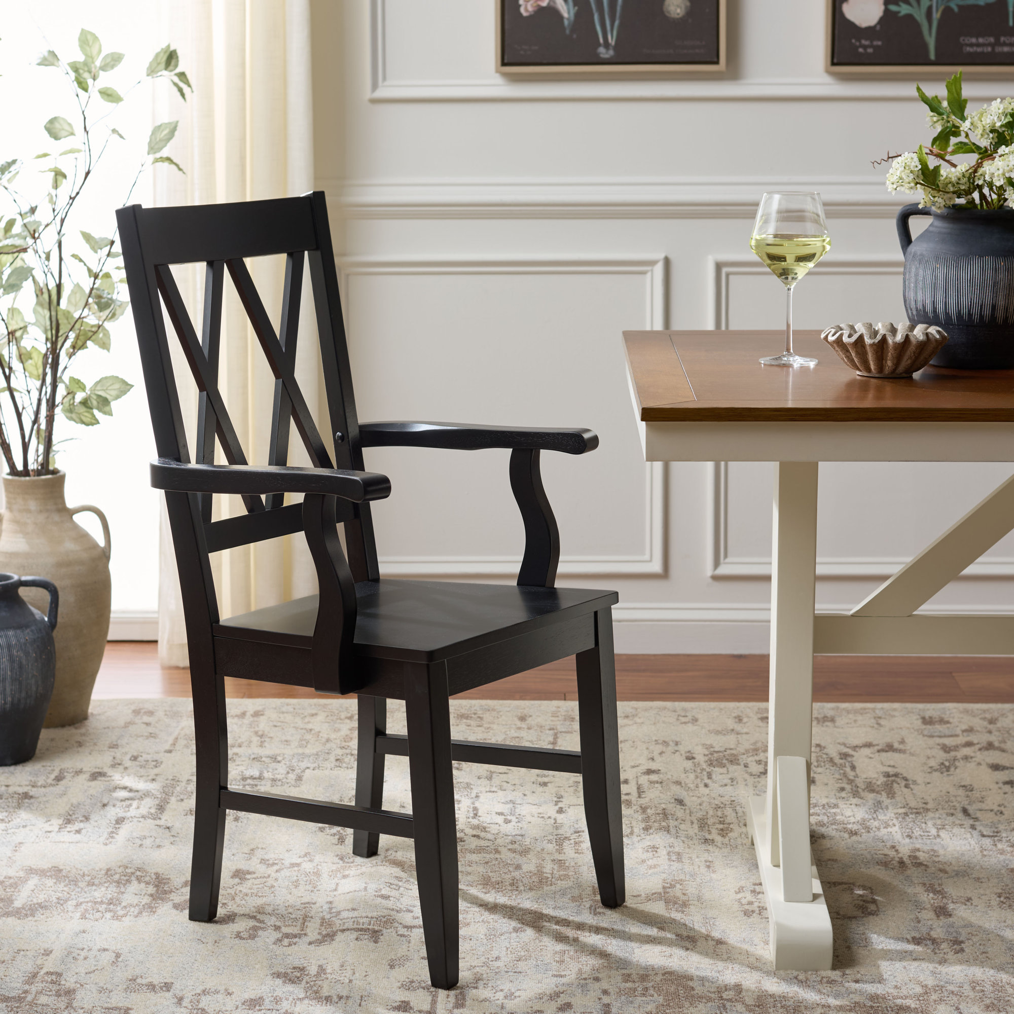 Yelena Double X-Back Arm Chair, Black