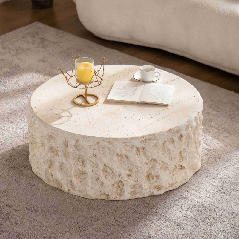 Table basse ronde Mgo Mid-Century, H 11,84 po x L 31,52 po x l 31,52 po, Ambre, beige