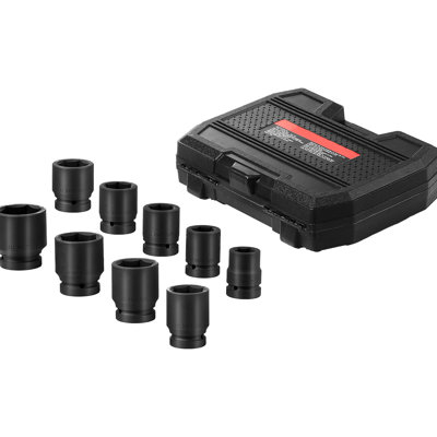1" Drive 6 Nut Impact Socket , 9pcs For Nuts, Impact-, Airtight Storage Keeps Tools Clean Drive, Prevents Slippage On Fasteners, Heat-treated , Case