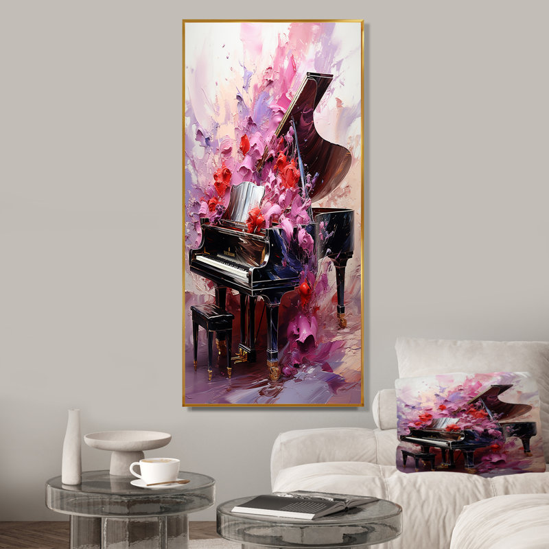 Art floral classique piano classique, H 60 po x l 28 po x P 1,5 po, Cadre flottant doré