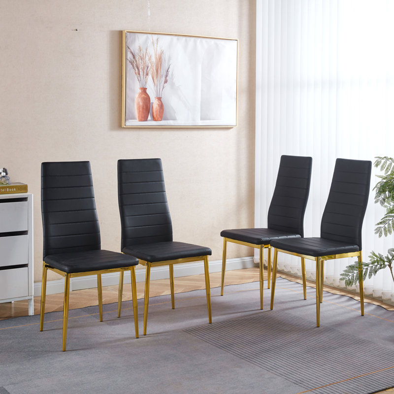 Ensemble de 4 chaises, pieds de couleur dorée, siège noir, Noir
