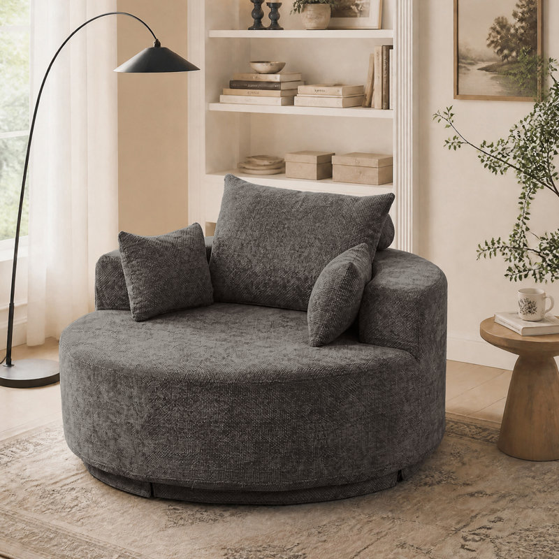 Fauteuil rond à compression de 55 po avec dossier rembourré et assise profonde, Grey