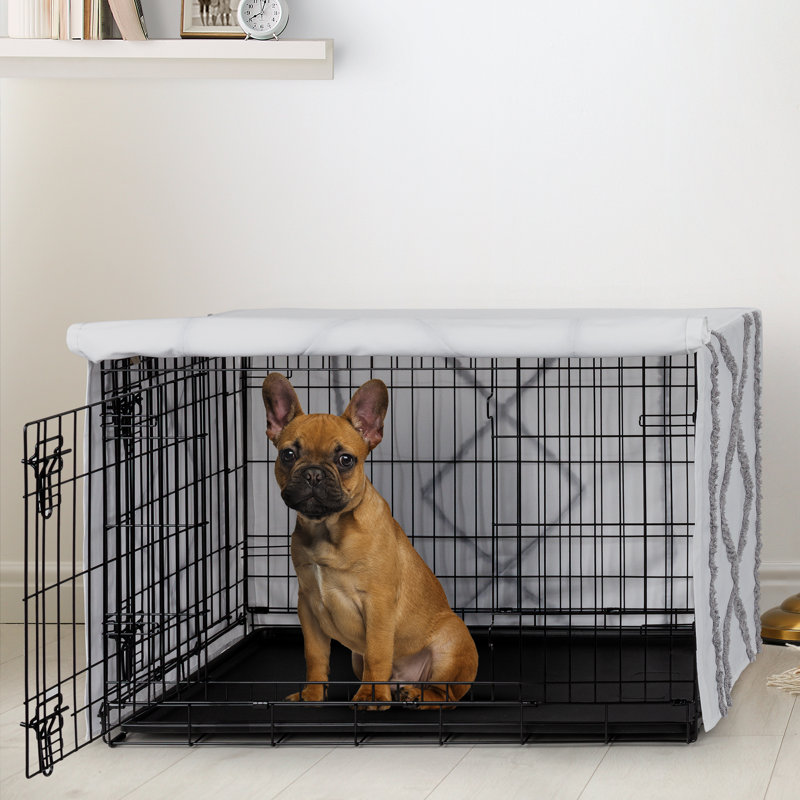 Housse pour cage de chien blanche et grise Boho Fringe par Sweet Jojo Designs, H 30 po x l 21 po x P 19,5 po