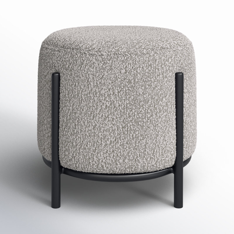 Gray Round Polyester Upholstered Iron Accent Stool