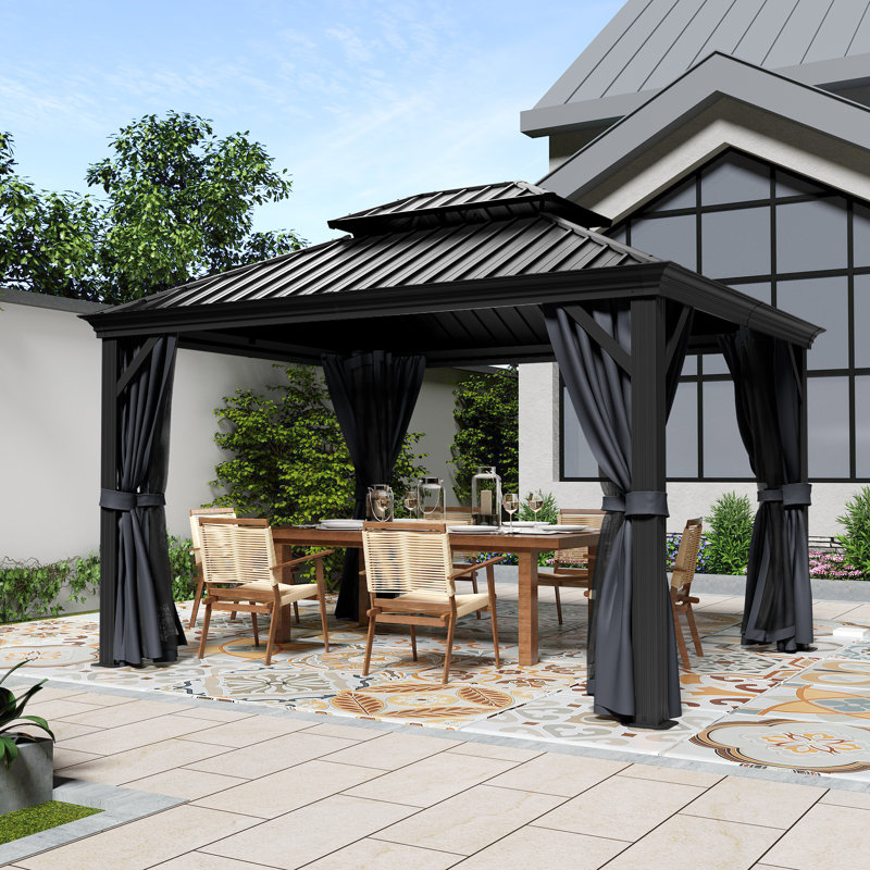 Aluminum Patio Gazebo, Black, Black, 12' W x 10' D