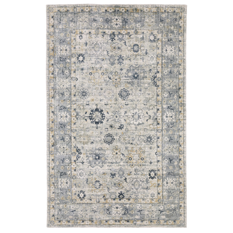 Tapis oriental gris / bleu en laine fabriqué à la main Alexandrie, Rectangle 6 pi x 9 pi