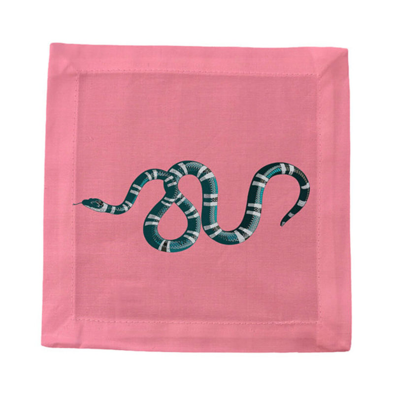 Serpent Cotton Sateen Cocktail Napkins, Pink